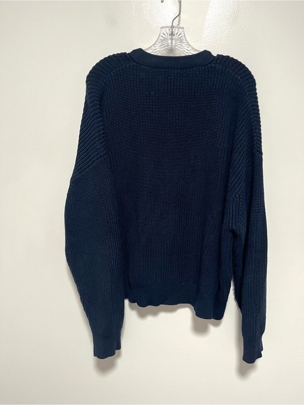 Quince Organic Cotton Fisherman Cropped Boxy Cardigan Sweater Chunky Blue XL - Picture 5 of 9